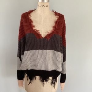 Polly & Esther Multi Color Fringe Cropped Sweater Size Medium
